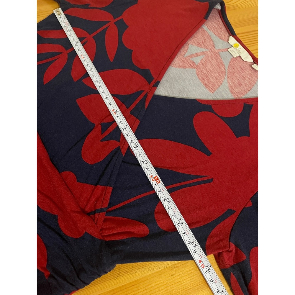 Boden Jersey Midi V-Neck Long Sleeve Dress Red Navy Floral US 6L - Picture 7 of 9